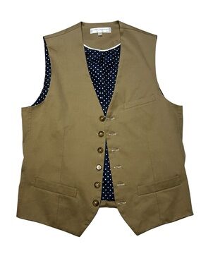 Men's Olive Green Vest with Polka Dot Lining